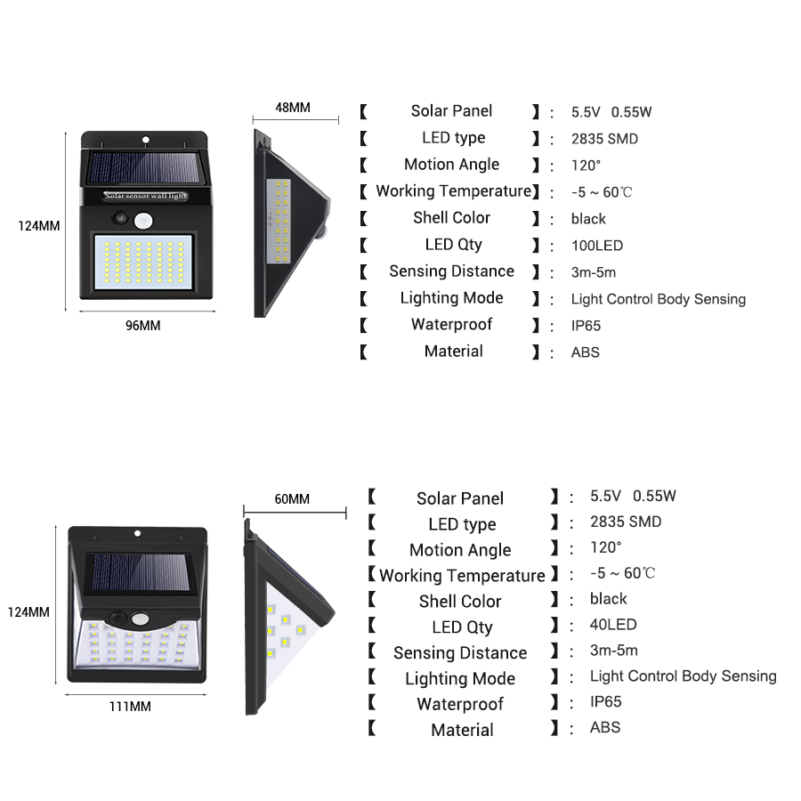 Solar Lights Outdoor 100 LED Waterproof Solar Motion Sensor Security Lights For Garden Fence-xinru