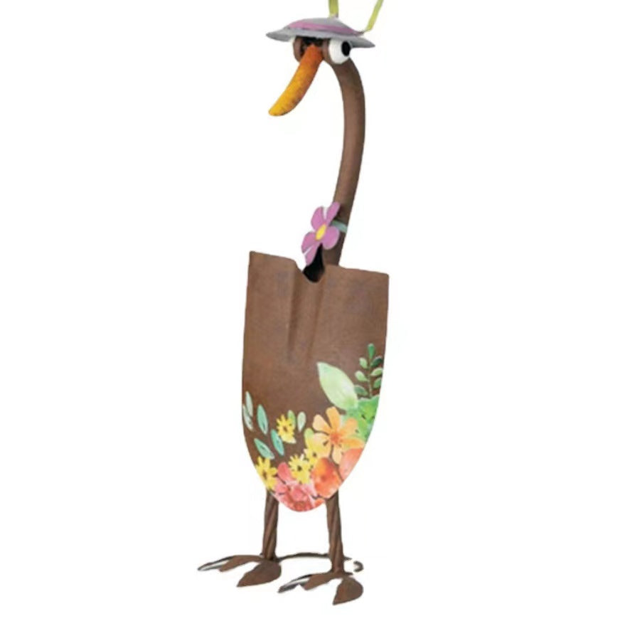 Cute Duck Garden Art Wrought Iron Ornament Statue Sculpture-xinru