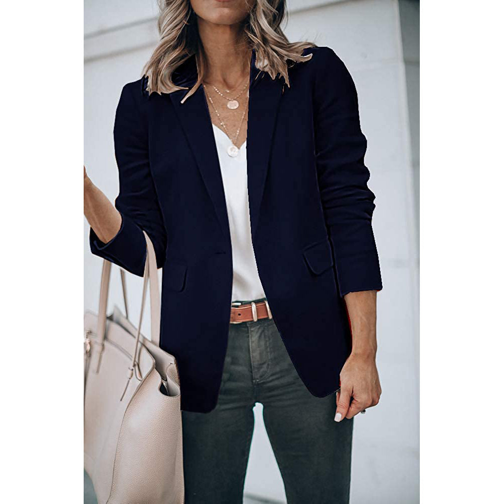 Ladies Casual Office Cardigan Long Sleeve Blazer-xinru