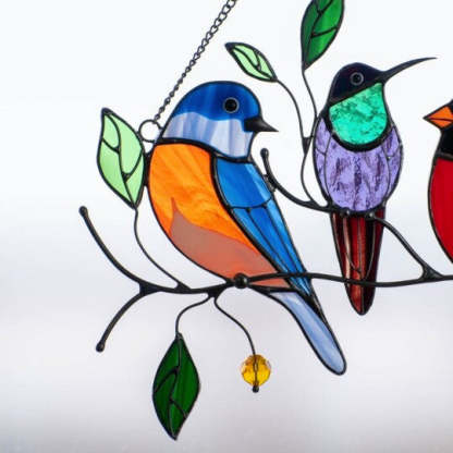 Birds Stained Glass Window Hangings Mothers Day Gift-xinru