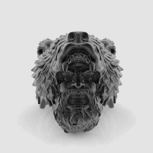 Viking Bear Warrior Mens Silver Stainless Steel Biker Rings Vintage Jewelry-xinru