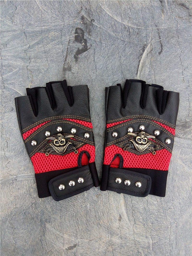 Teampunk Pirate Gloves PU Leather Gothic  Unisex Skull Rivet Gloves-xinru