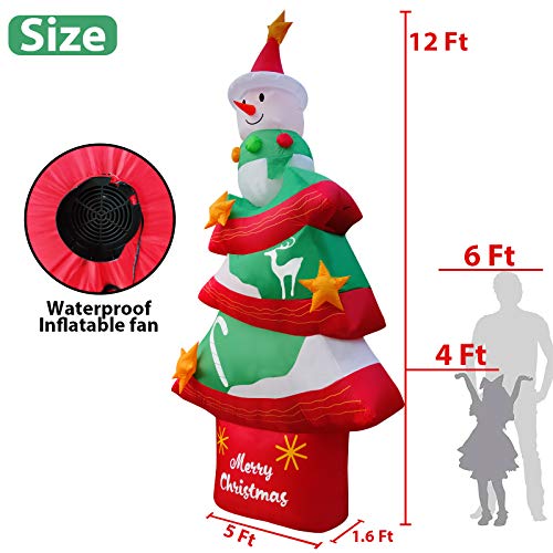 TURNMEON 12 Feet Christmas Inflatables Christmas Tree with Lights Snowman Christmas Outdoor Decoration Blow Up Christmas Yard Decor LED Lights with Tethers Stakes for Outdoor Lawn Garden Party-xinru shop