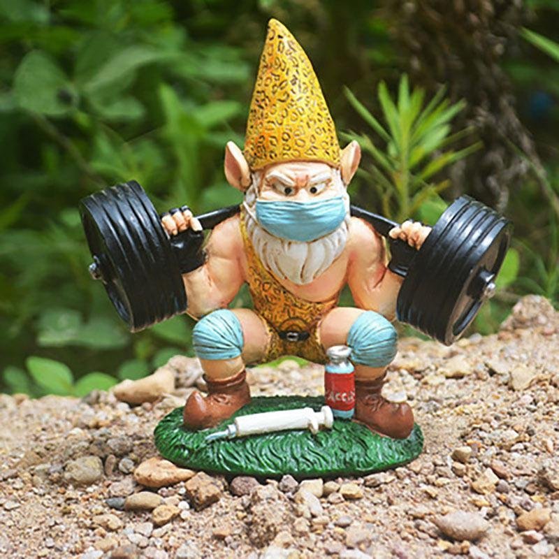 Weightlifting Gnome Resin Ornament Weatherproof Garden Decoration-xinru