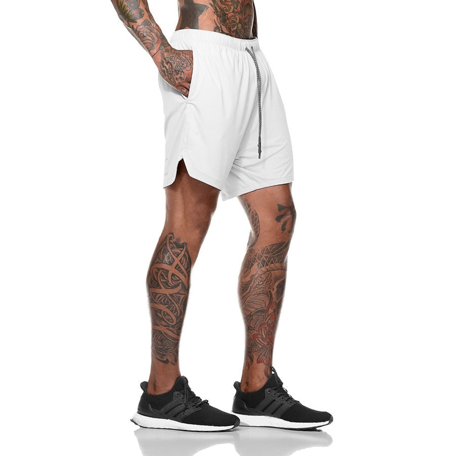 Men Drawstring Waist Sports Shorts With Phone Pocket-xinru