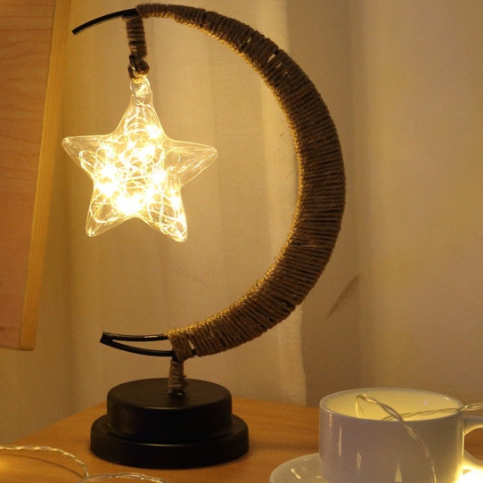 LED Moon Rattan Ball Light Line Rattan Handmade Hemp Rope Iron Night Light-xinru