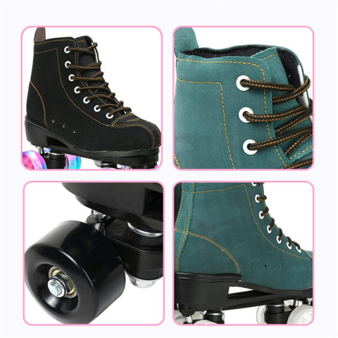 Cowhide Roller Skates light-up wheels Size