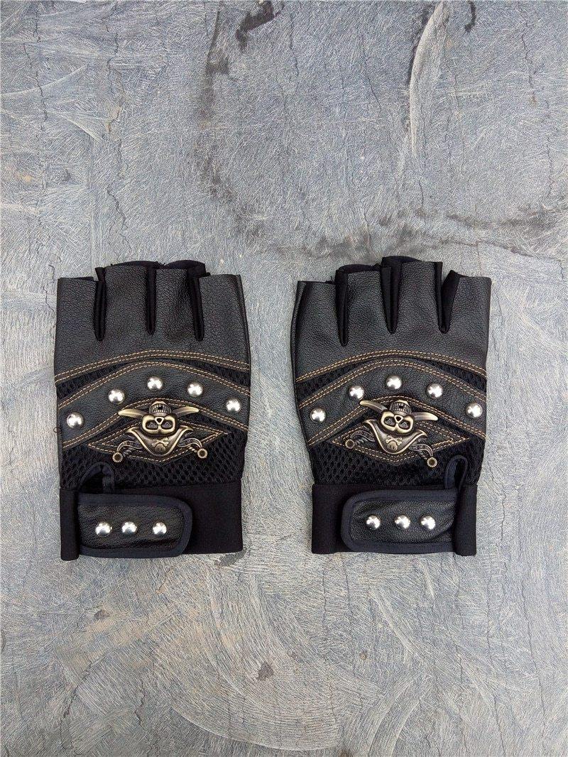 Teampunk Pirate Gloves PU Leather Gothic  Unisex Skull Rivet Gloves-xinru