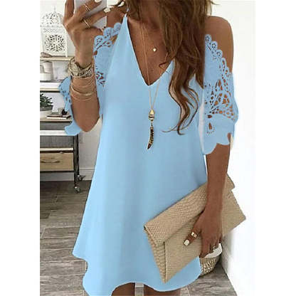 Women's Half Sleeve Solid Cutout Shift Dress-xinru