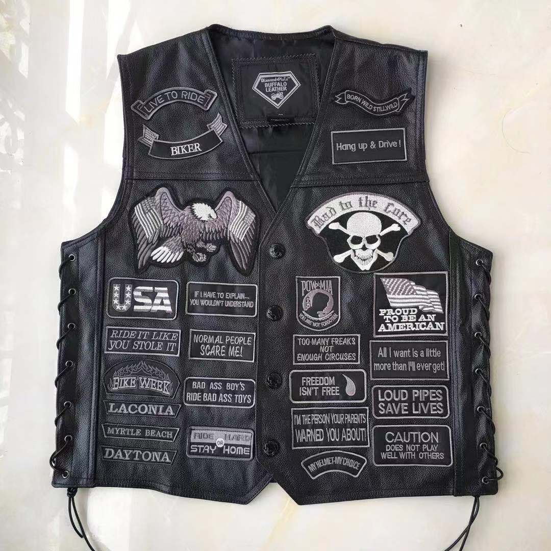 Hand-embroidered Motorcycle Leather Vest For Rider-xinru shop