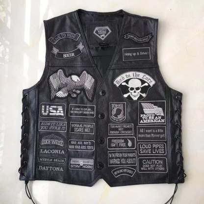 Hand-embroidered Motorcycle Leather Vest For Rider-xinru shop