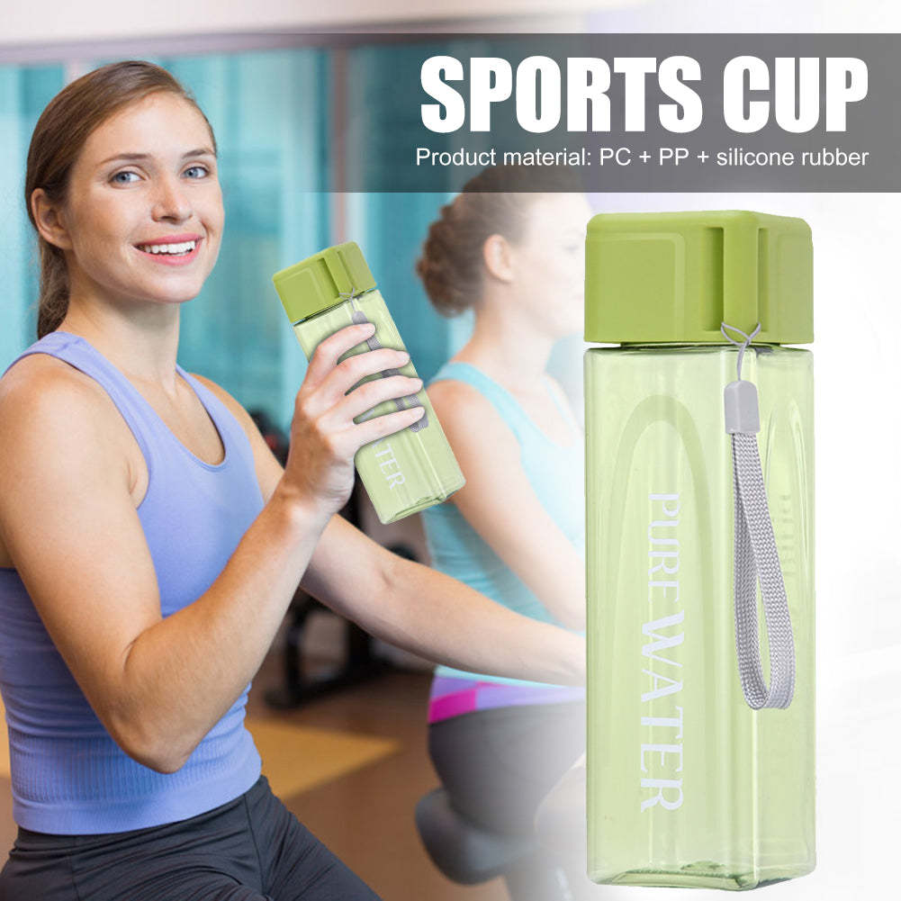 Water Bottle Outdoor Portable 450ml Water Cup Square Plastic Sports Drink Bottle-xinru