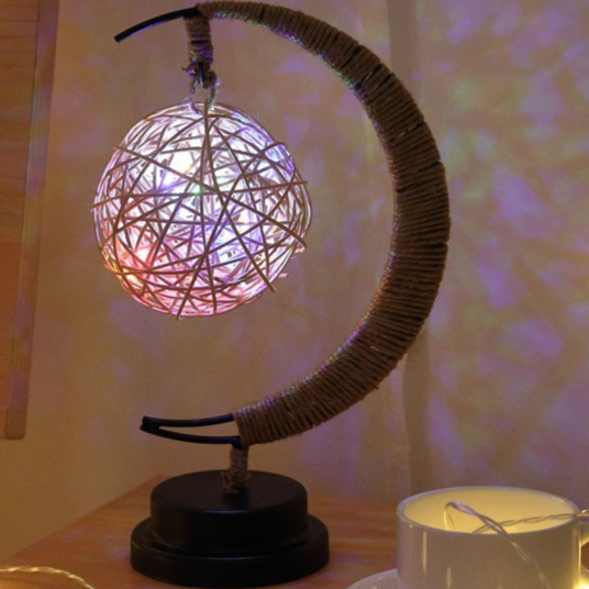 LED Moon Rattan Ball Light Line Rattan Handmade Hemp Rope Iron Night Light-xinru