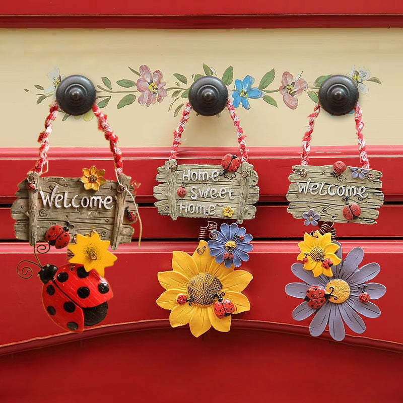 Ladybug Sunflower Welcome Door Hanger Set-xinru