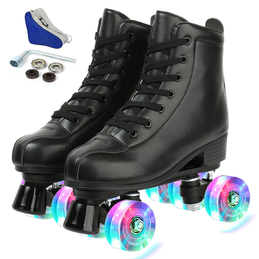 2021 Women Men PU Leather Roller Skates Skating Shoes Sliding Quad Sneakers Outdoor Beginner 2 Row 4 Wheels-xinru shop
