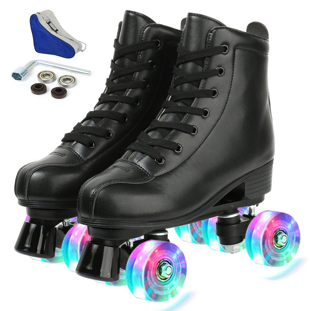 2021 Women Men PU Leather Roller Skates Skating Shoes Sliding Quad Sneakers Outdoor Beginner 2 Row 4 Wheels-xinru shop