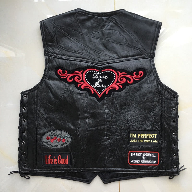 Hand Embroidery Motorcycle Leather Vest For Rider-xinru shop