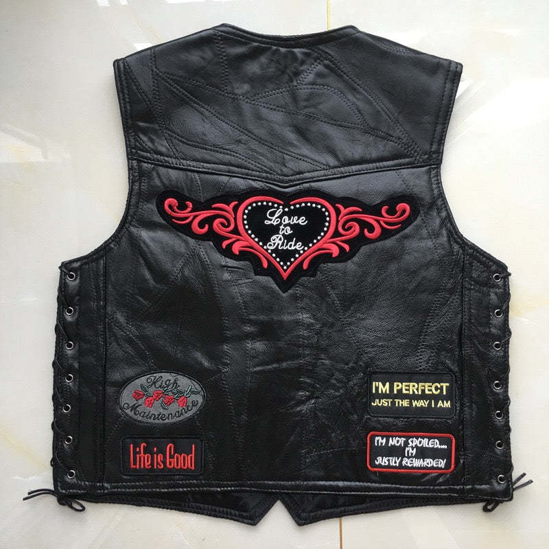 Hand Embroidery Motorcycle Leather Vest For Rider-xinru shop