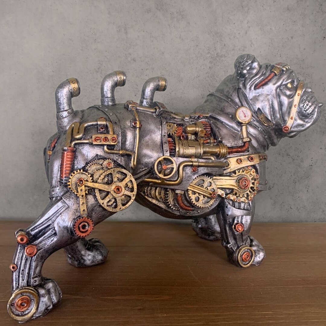 Steampunk Mechanical Dog Statue Bulldog Sculpture Resin Ornaments-xinru