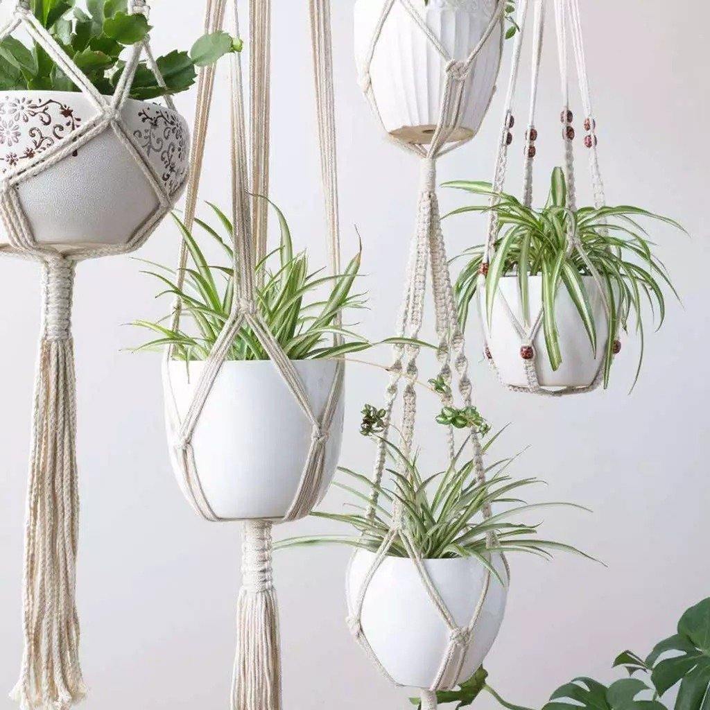 Handmade Boho Macrame Plant Hanger Set 4-Piece-xinru