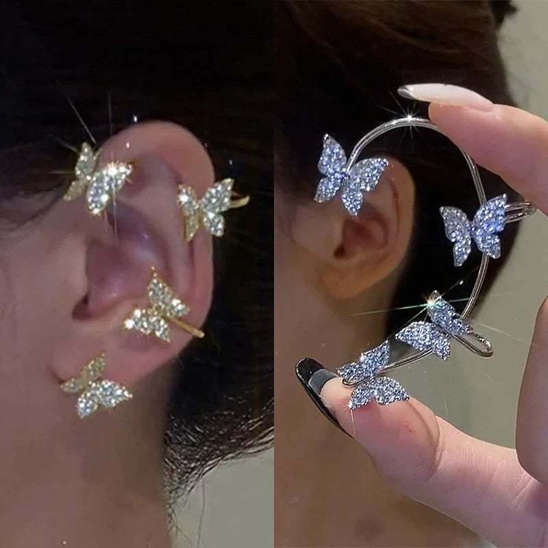 Girls Fashion Gold and Silver Butterfly Earrings-xinru