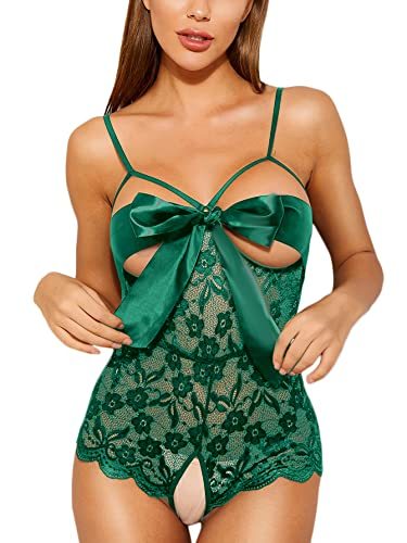 Romwe Women's Self Knot Front Teddy Lingerie One Piece Floral Lace Bodysuit Babydoll-xinru