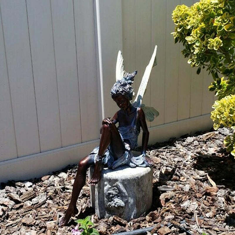 Flower Fairy Statue Garden Ornament Figure Sit Goblin Statue Resin Crafts-xinru