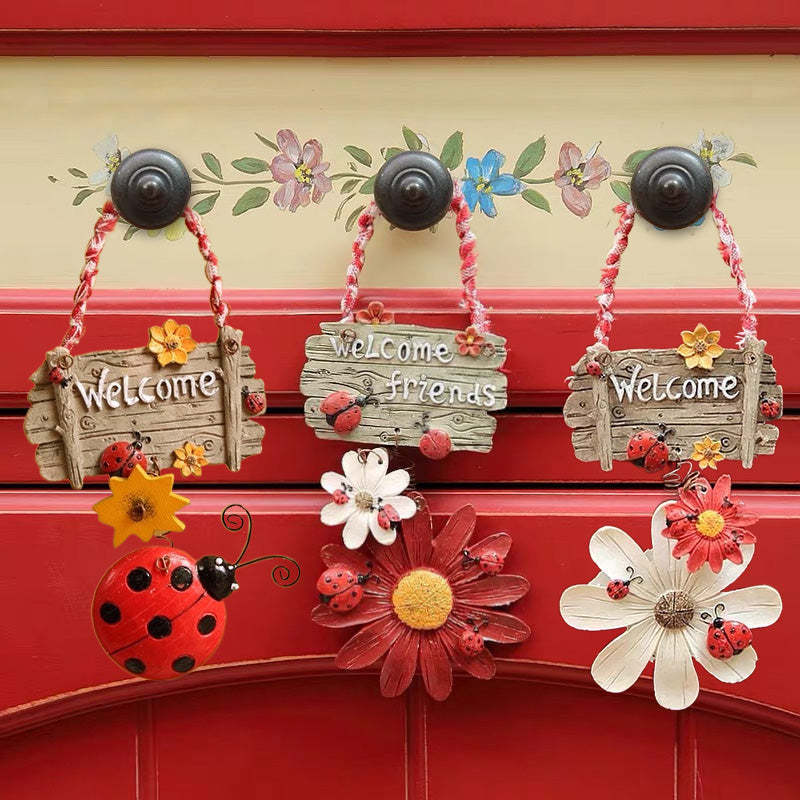 Ladybug Sunflower Welcome Door Hanger Set-xinru