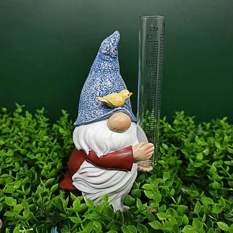 Resin Gnome Garden Statue with a Plastic Rain Gauge-xinru