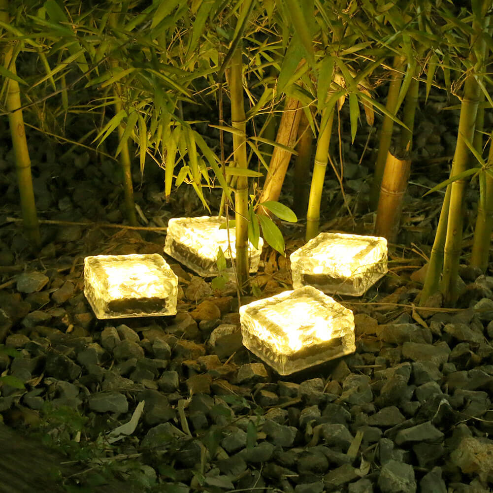 Solar LED Ice Brick Waterproof Glass Ground Light Garden Light-xinru