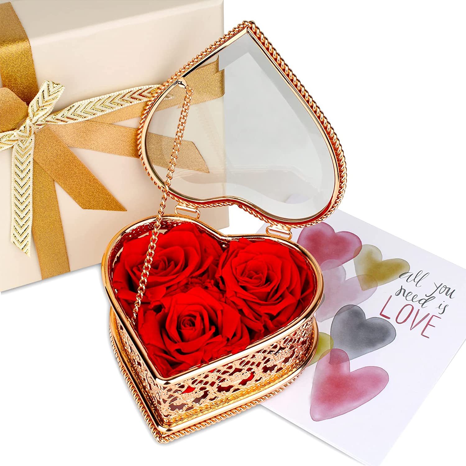 Mother's Day Gift Preserved Red Roses In Heart-shaped Hollow Jewelry Box Gift-xinru