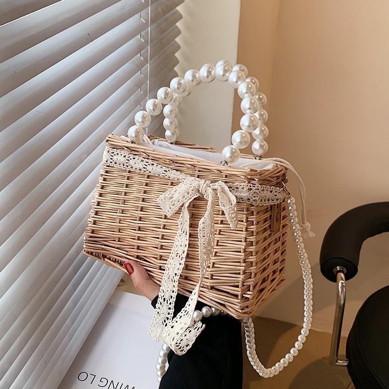 ストローバッグパールチェーンバッグ-xinru shop