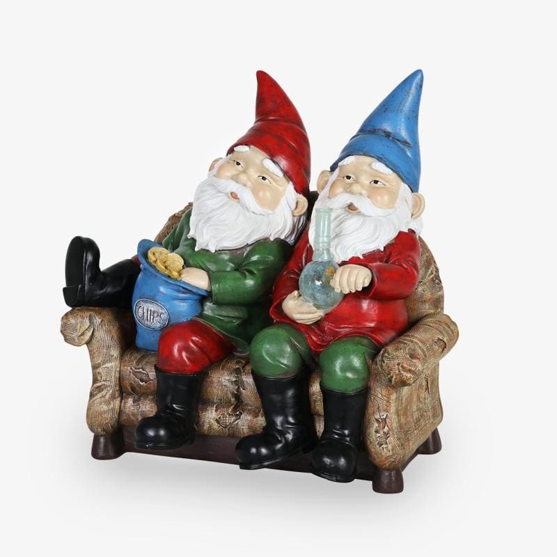 Lazy Couch Potato Gnomes Eating Chips and Drinking Beer Garden Statue-xinru