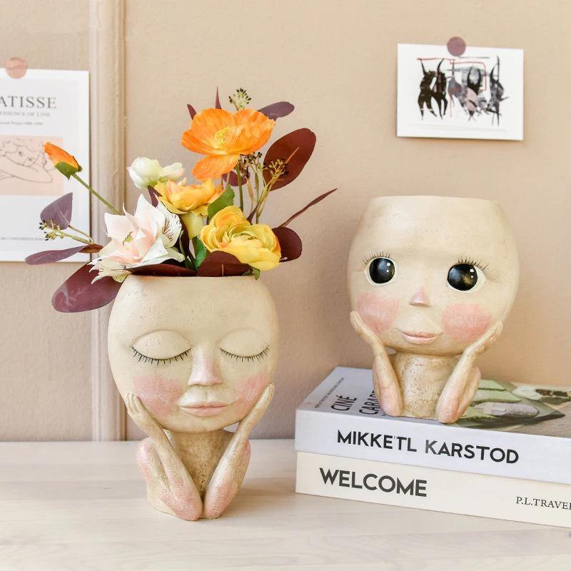 Face Flower Pot Head Planter Pot Succulent Planter Resin Decor-xinru