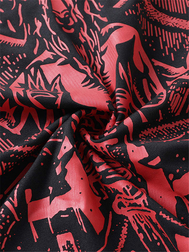 Women's Goth Punk Baphomet Dragon Print Backless Red Bodysuit-xinru