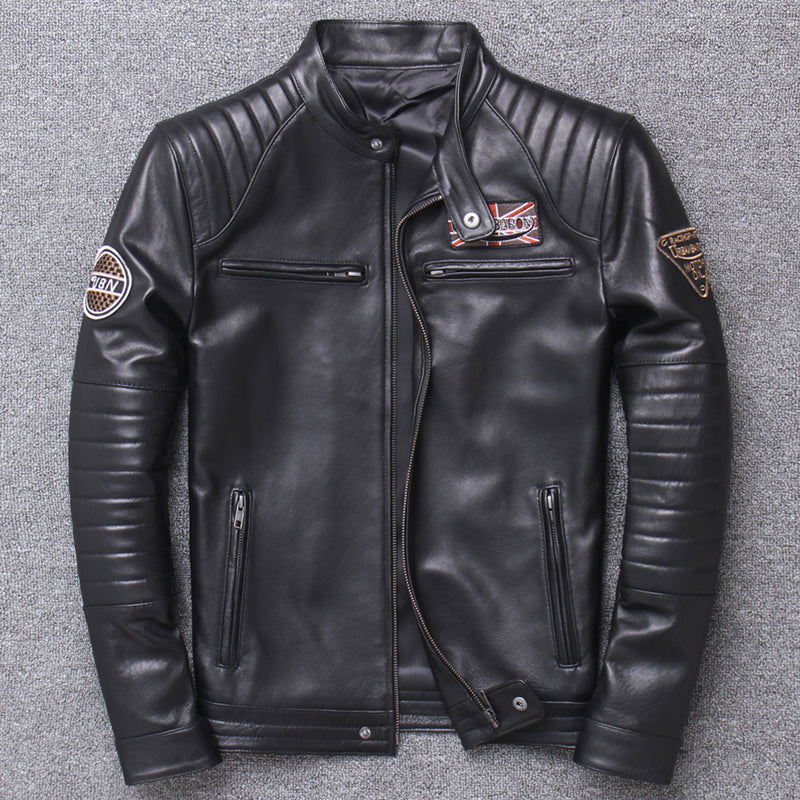 Stand Collar Leather Jacket-xinru shop