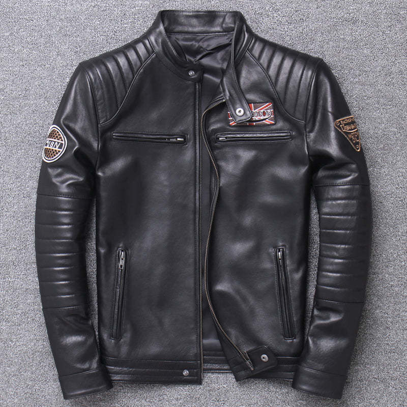 Stand Collar Leather Jacket-xinru shop