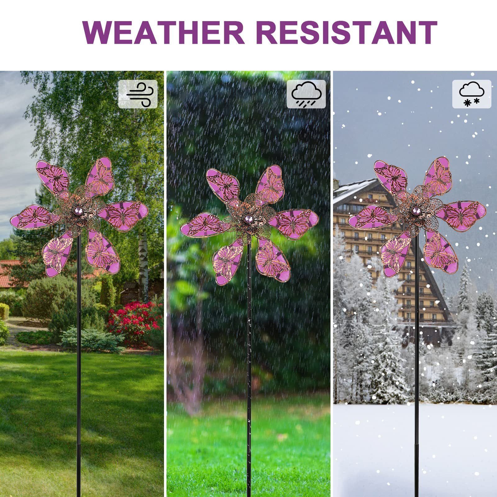 Metal Luminous Butterfly Flowers Windmill Stake-xinru