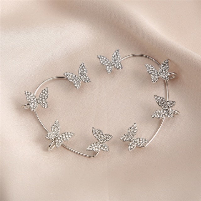 Girls Fashion Gold and Silver Butterfly Earrings-xinru