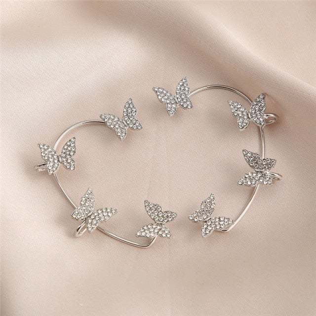 Girls Fashion Gold and Silver Butterfly Earrings-xinru