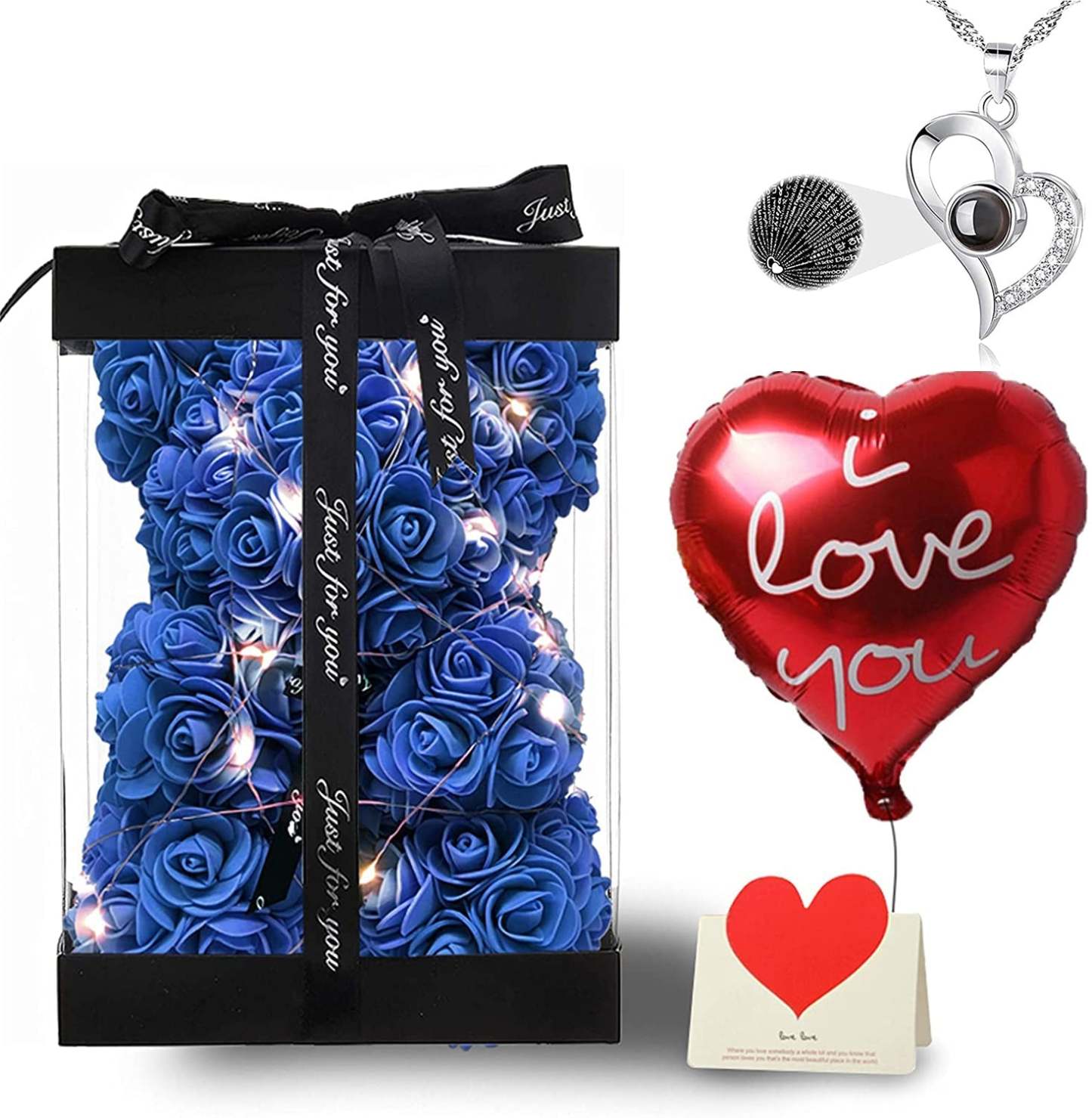 Mother's Day Gift Rose Bear With Box String Lights Necklace-xinru