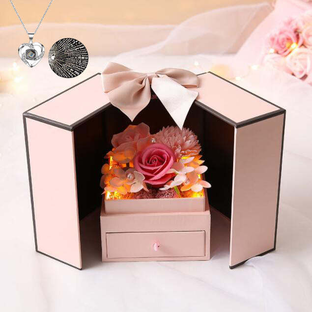 Mother's Day Gift Soap Flower with Necklace I Love You in Gift Set Gift-xinru