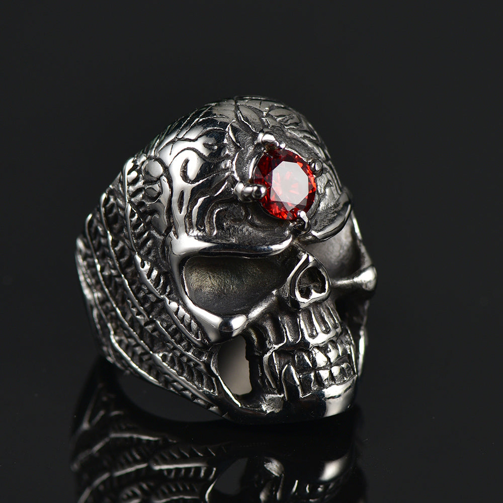 Gothic Skull Ring With Red Gem Forehead For Men-xinru