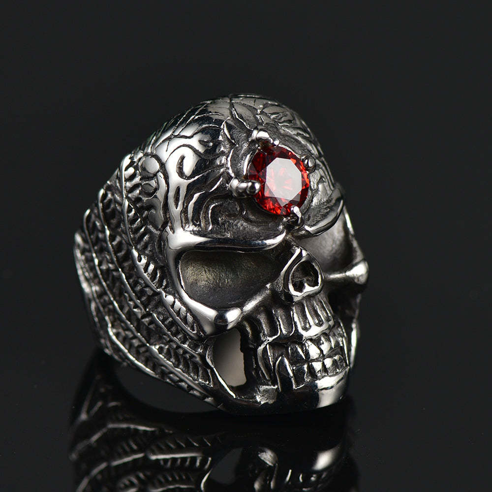 Gothic Skull Ring With Red Gem Forehead For Men-xinru