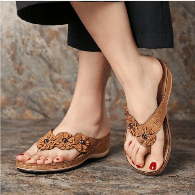 Women Flowers Comfy Orthopedic Arch-Support Clip Toe Sandals-xinru