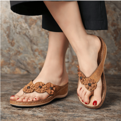 Women Flowers Comfy Orthopedic Arch-Support Clip Toe Sandals-xinru