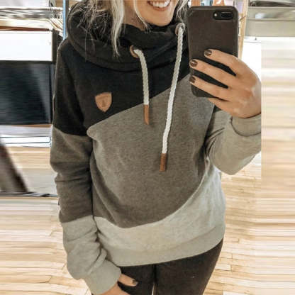Spring Women Patchwork Hooded Sweatshirt-xinru