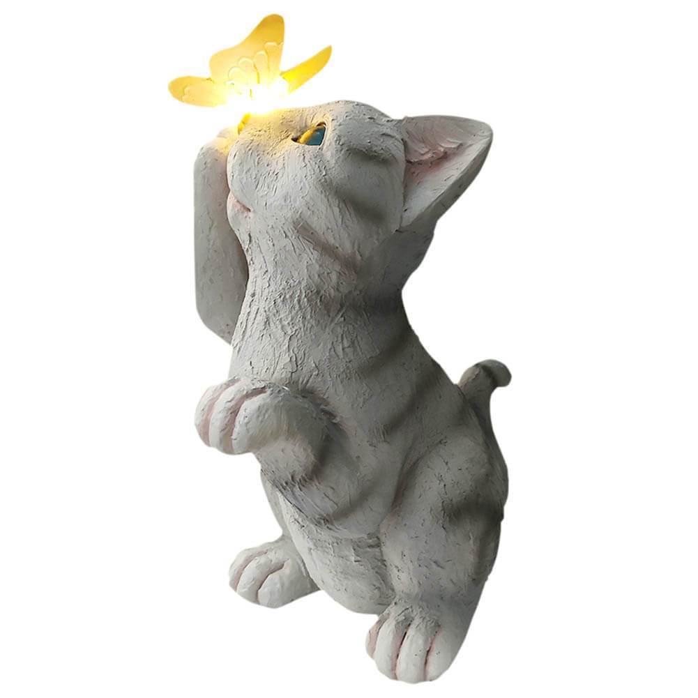 Garden Statue Solar Cat Resin with Butterfly Resin LED Night Light-xinru