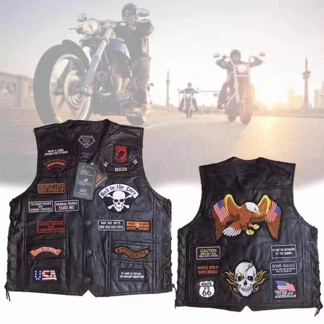 Four Seasons Hand Embroidery Motorcycle Leather Vest For Rider-xinru shop