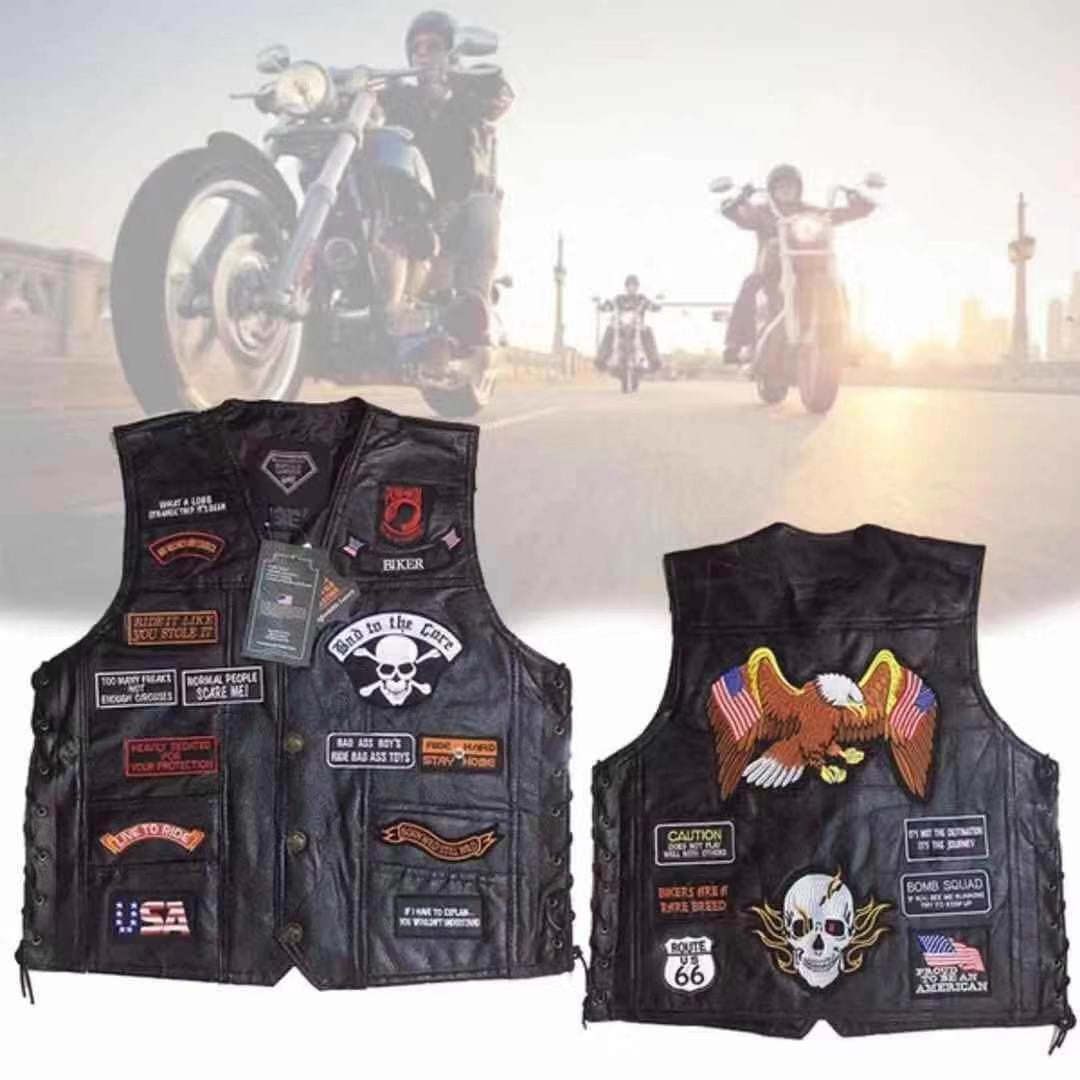 Four Seasons Hand Embroidery Motorcycle Leather Vest For Rider-xinru shop